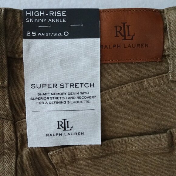 Ralph Lauren Skinny Ankle Jeans Women's Size 0 Gold Metallic High Rise Coated - Picture 8 of 12
